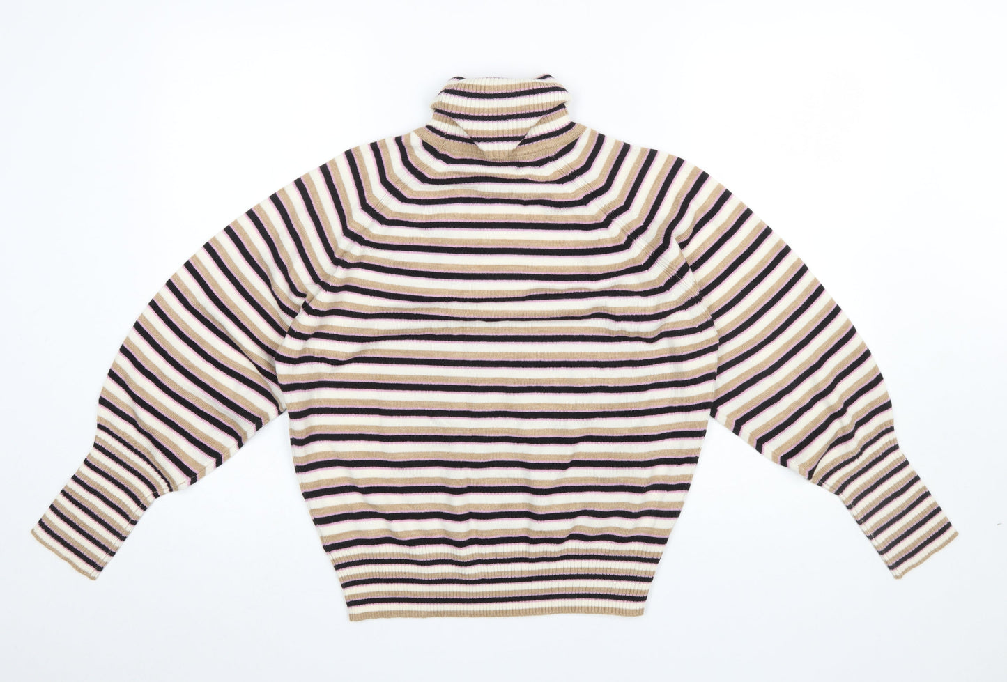 Marks and Spencer Women’s Multicoloured Striped Roll Neck Jumper Size S