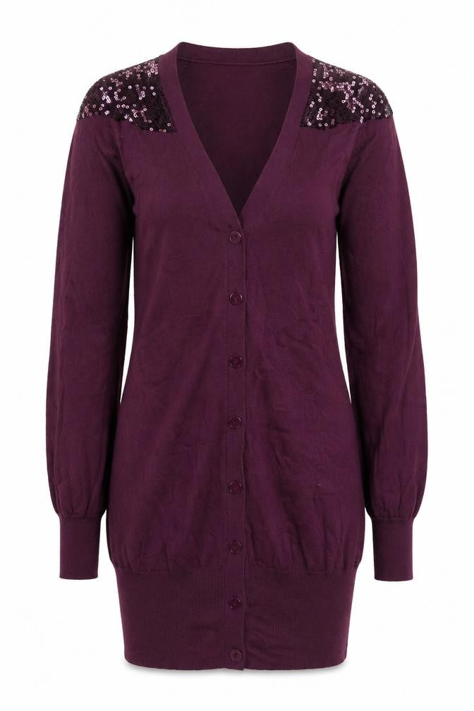 Long Tall Sally Women’s Purple Sequin Shoulder Tall Cardigan Size S