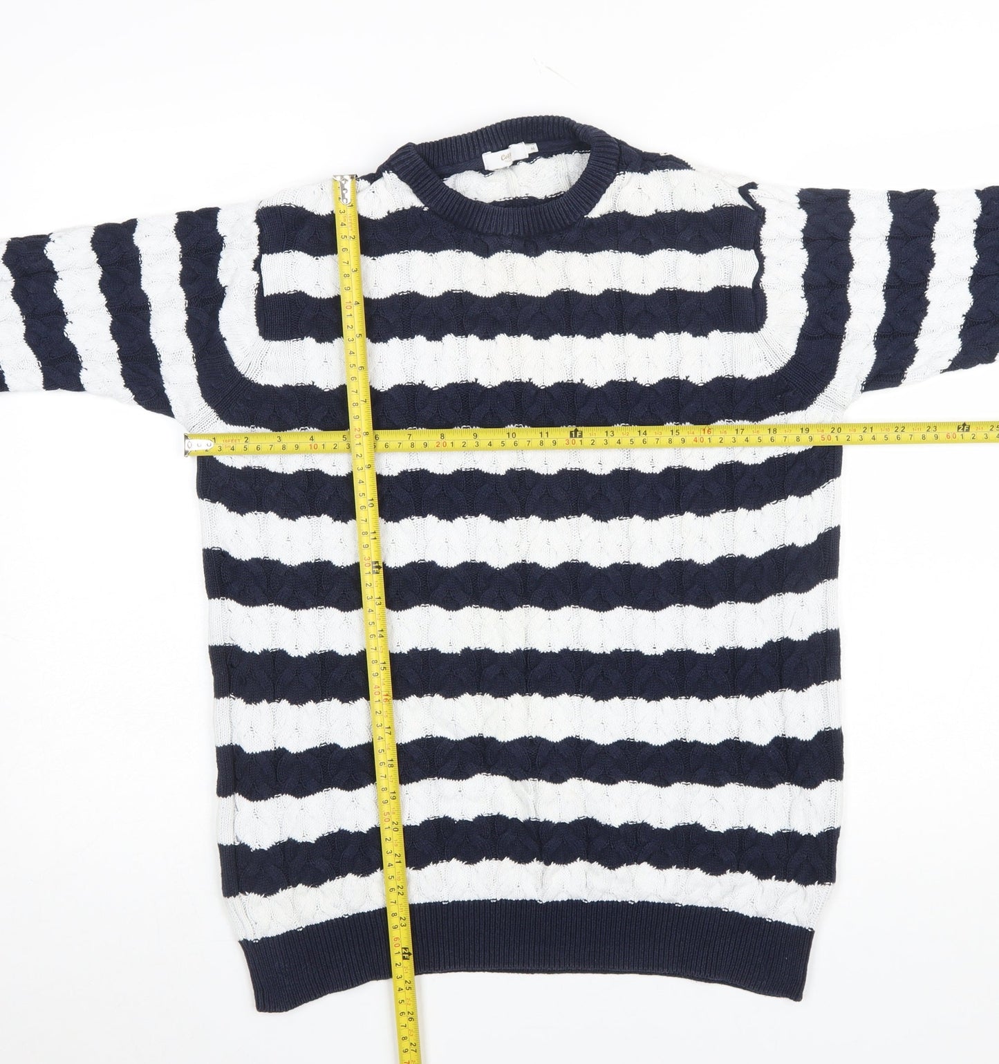 Cotton Traders Women's Blue White Striped Cable Knit Jumper M