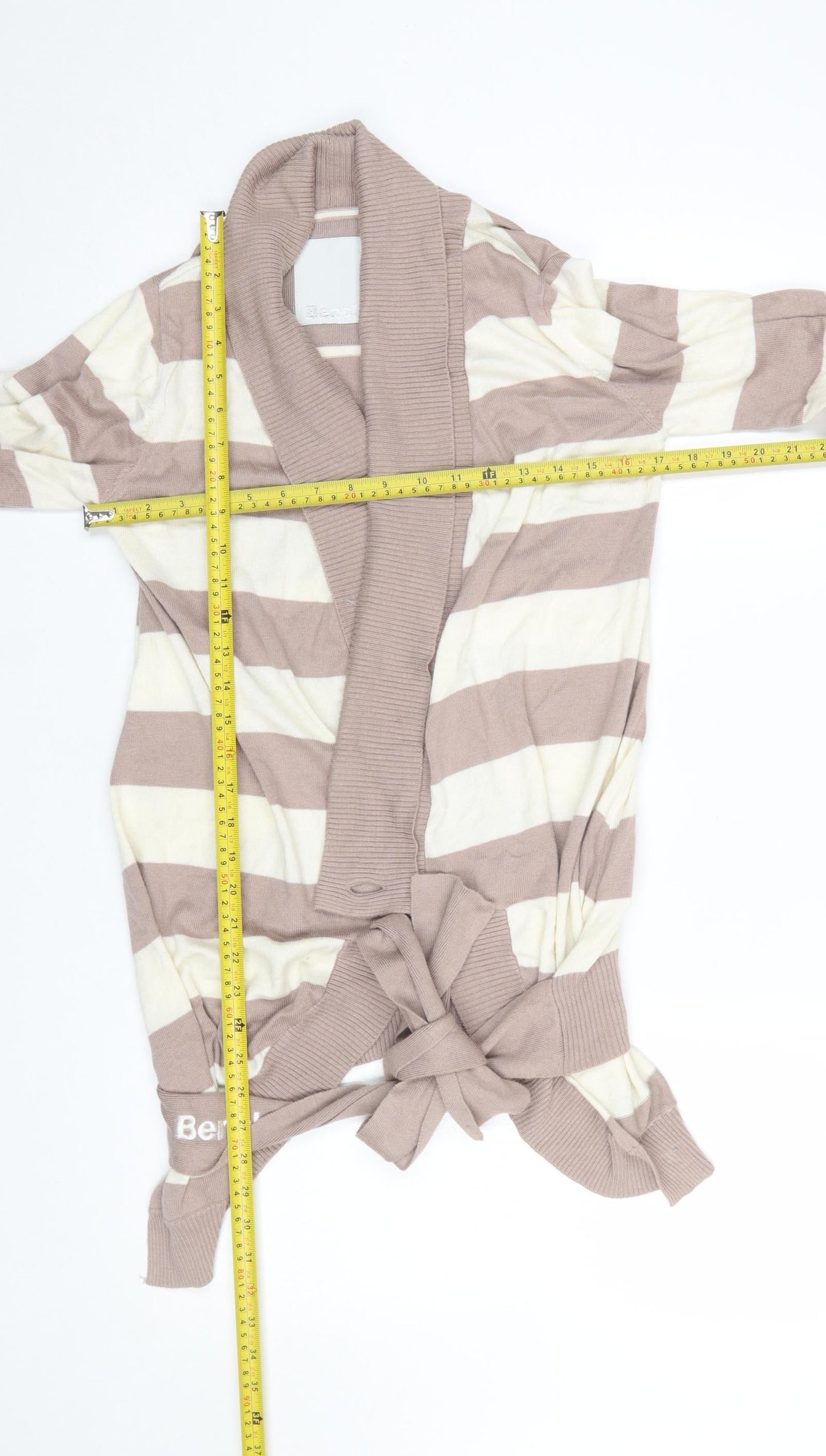 Bench Women’s Beige Stripe Belted Cardigan L Knitwear