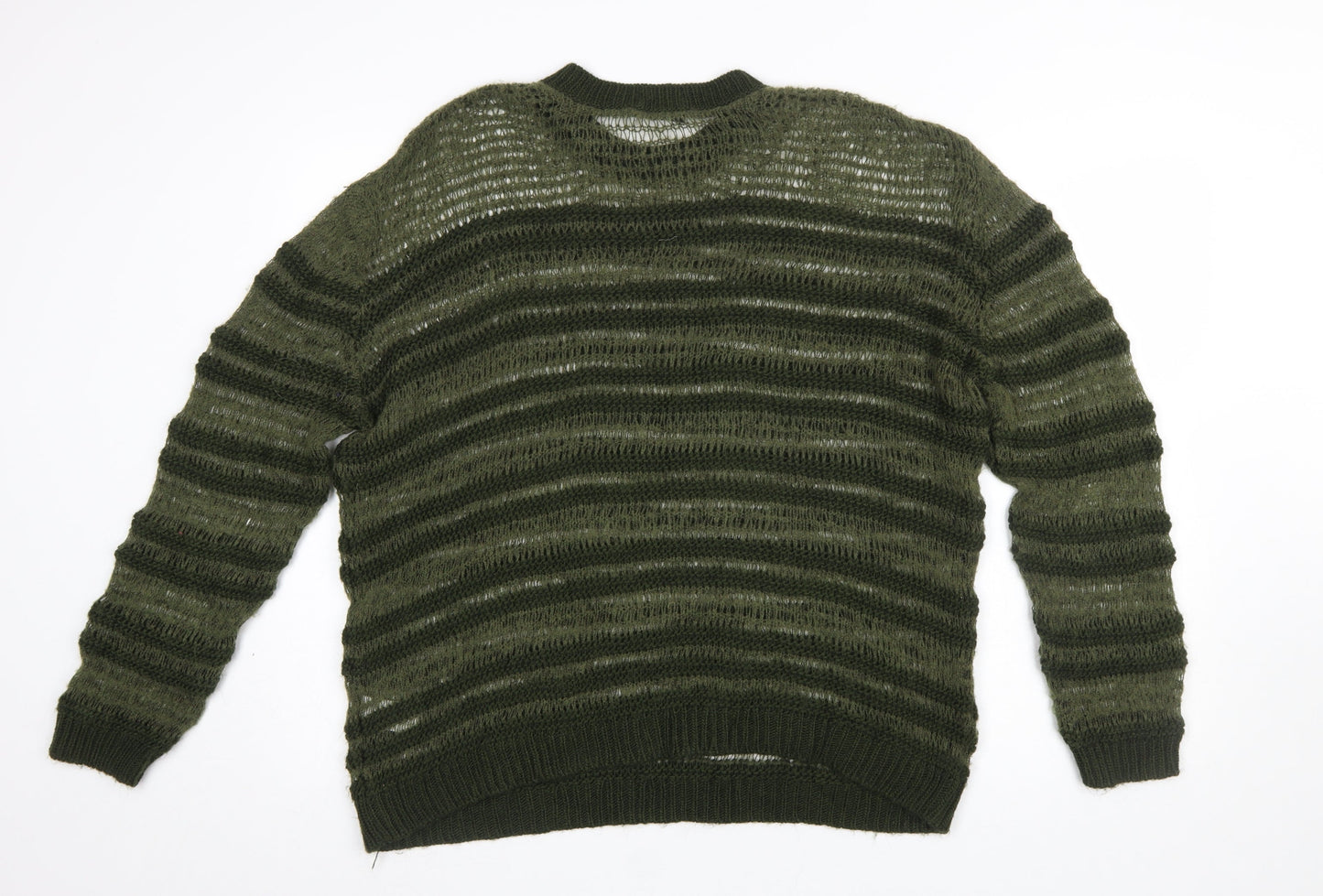 Zara Women Green Striped Open-Knit Pullover Jumper Size 12