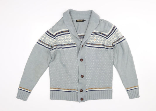 Farah Men’s Grey Fair Isle Shawl Collar Cardigan Jumper Size L