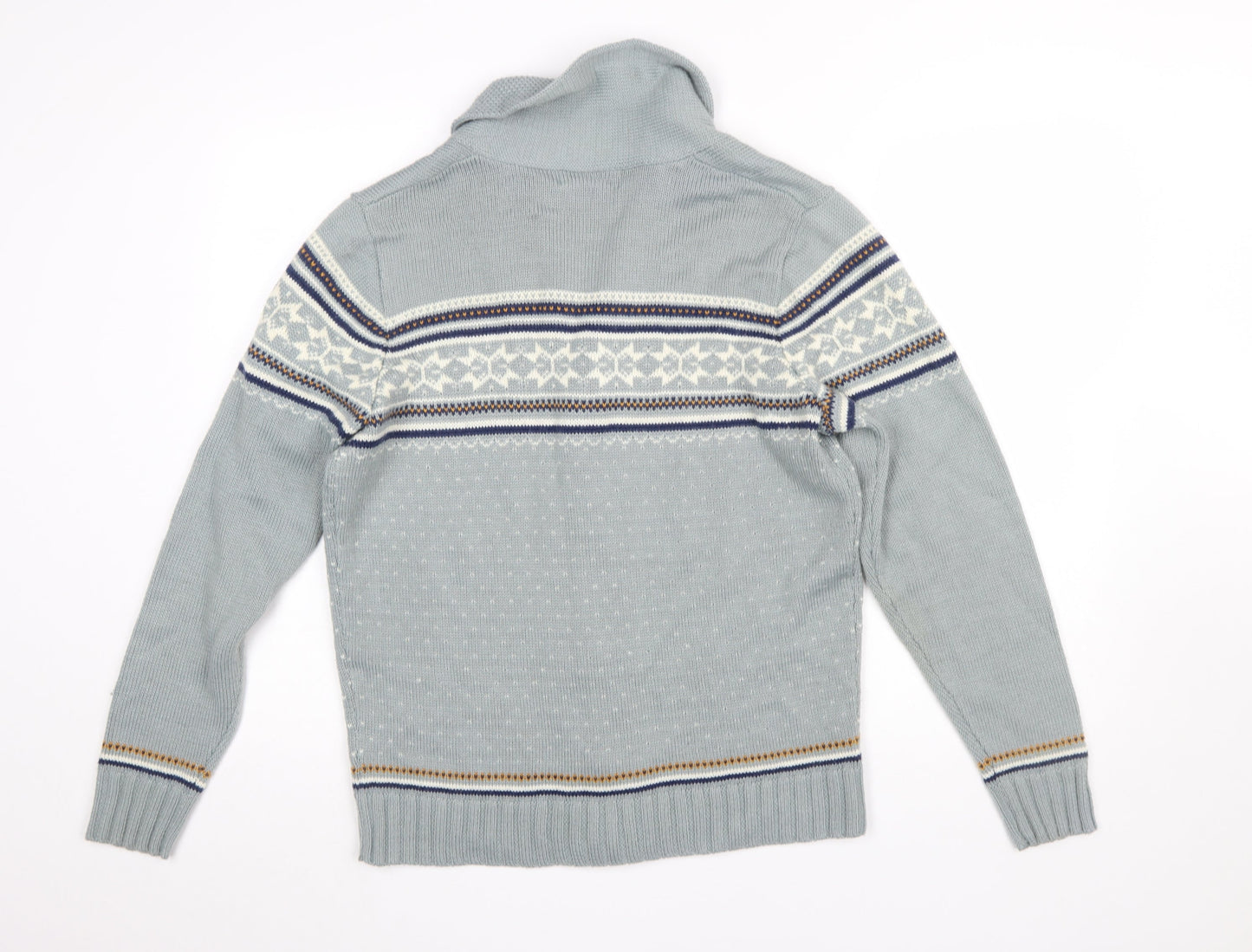 Farah Men’s Grey Fair Isle Shawl Collar Cardigan Jumper Size L