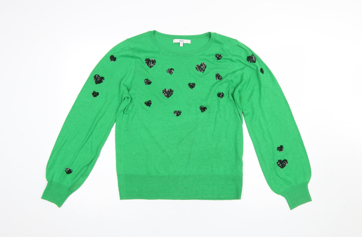 Next Women's Green Heart Sequin Crew Neck Pullover Jumper Size M