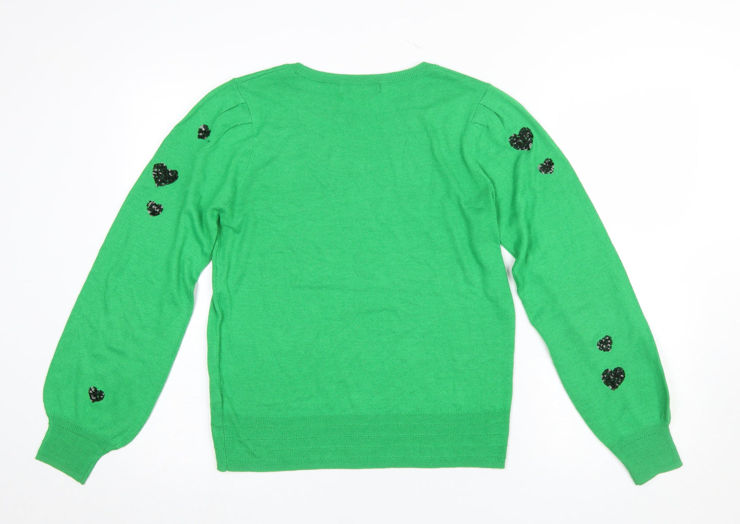 Next Women's Green Heart Sequin Crew Neck Pullover Jumper Size M