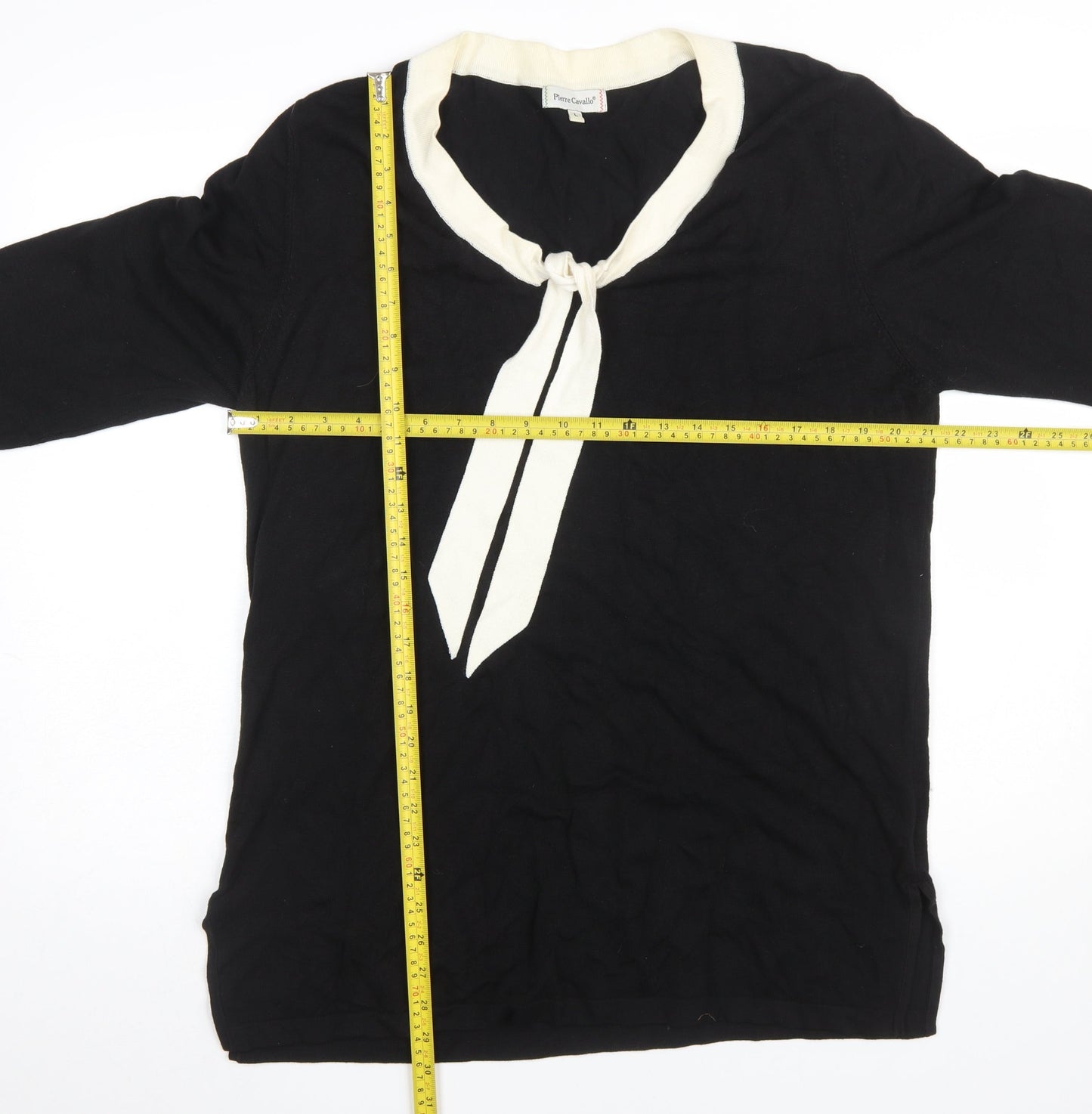 Pierre Cavallo Women Black Viscose Knit 3/4 Sleeve Pullover Jumper L