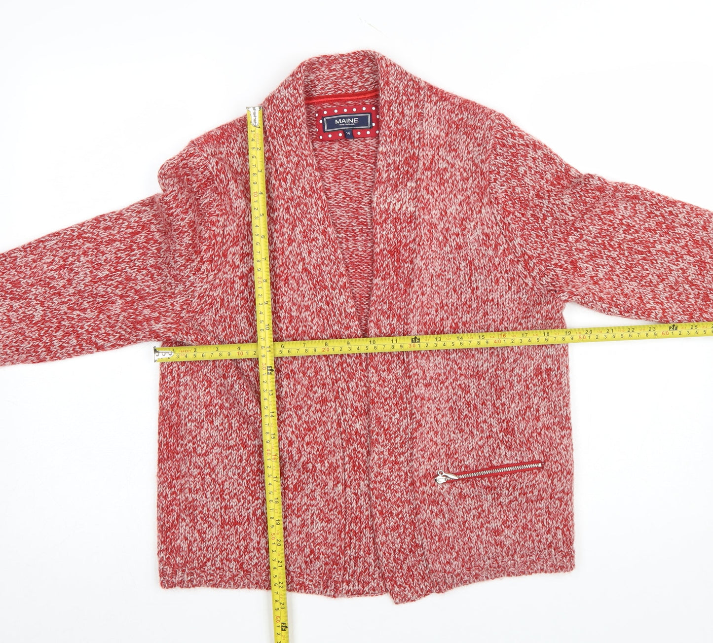 Maine New England Women Red Chunky Knit Zip Cardigan Size 16