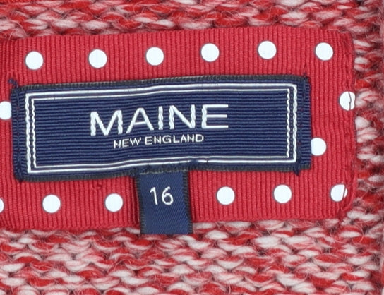 Maine New England Women Red Chunky Knit Zip Cardigan Size 16