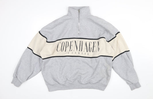 Bershka Women Grey Copenhagen 1/4 Zip Sweatshirt Size 12 Cotton Blend