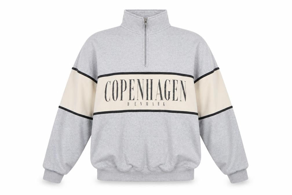Bershka Women Grey Copenhagen 1/4 Zip Sweatshirt Size 12 Cotton Blend
