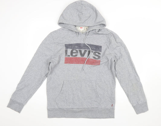 Levi's Mens Grey Pullover Hoodie M Logo Graphic Print Cotton