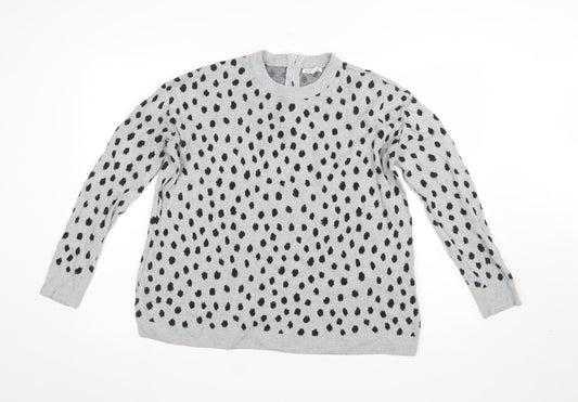 H&M Womens Grey Animal Print Cotton Crew Neck Jumper Size 8