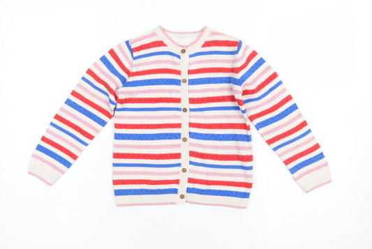Next Girls Multicoloured Striped Cotton Cardigan 4-5 Years Button Front