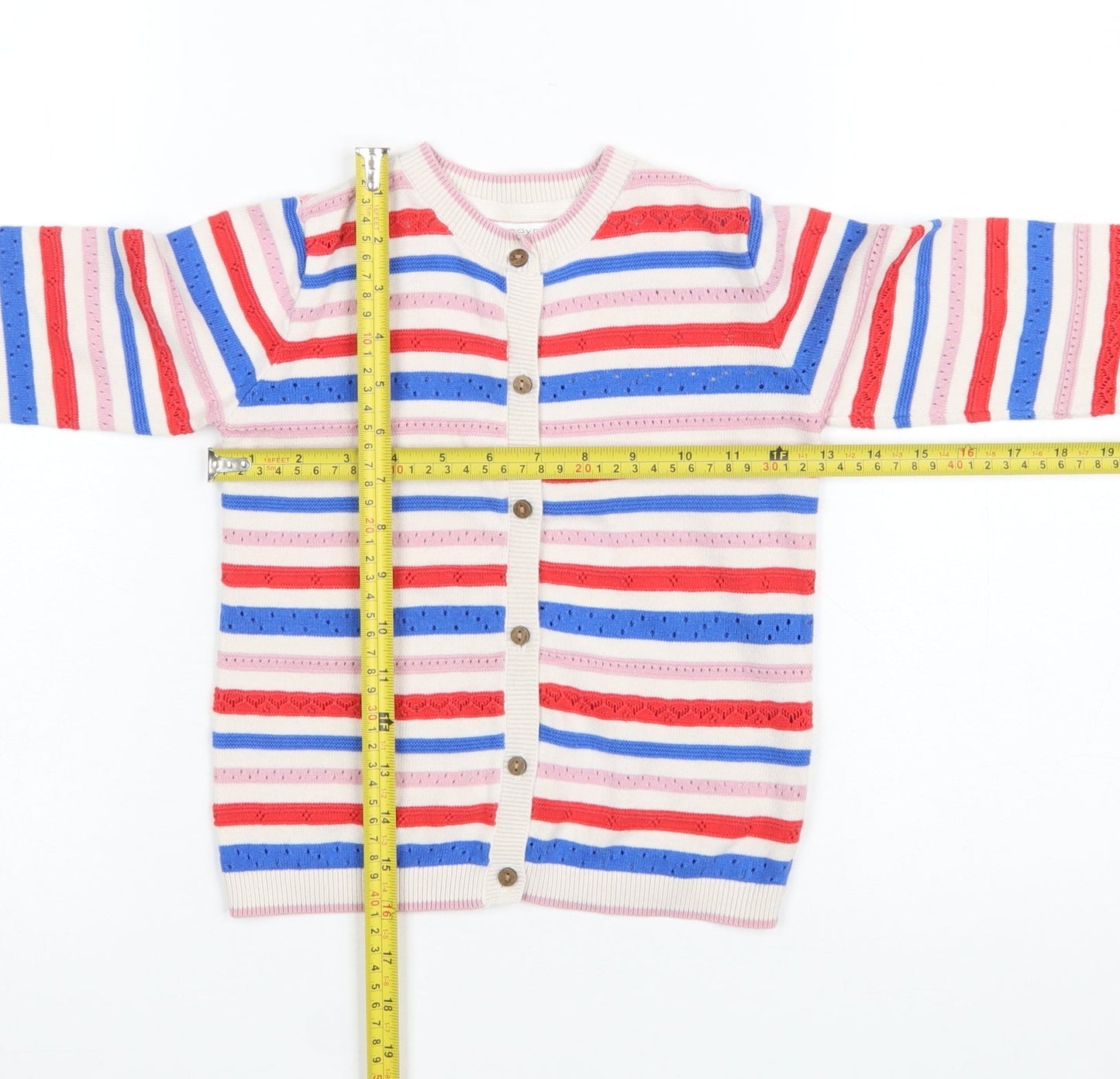 Next Girls Multicoloured Striped Cotton Cardigan 4-5 Years Button Front