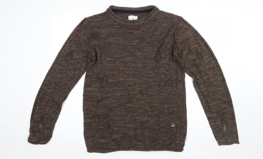 Soulstar Premium Men's Brown Distressed Knit Pullover Jumper Size M