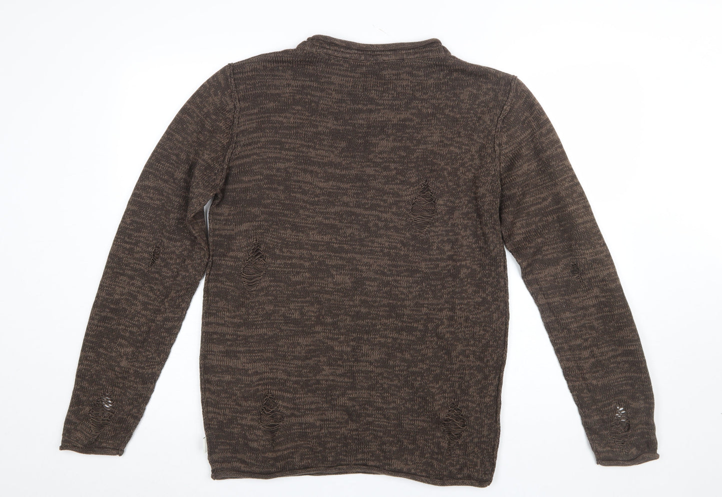 Soulstar Premium Men's Brown Distressed Knit Pullover Jumper Size M