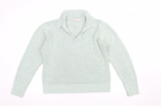 EWM Women’s Green Collared Knit Pullover Jumper Size M 14-16