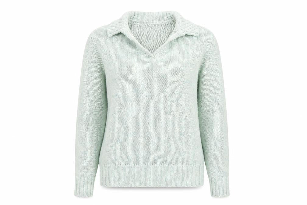 EWM Women’s Green Collared Knit Pullover Jumper Size M 14-16