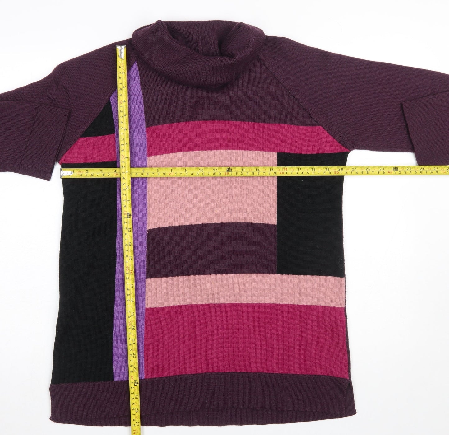 Marks and Spencer Women’s Multicoloured Roll Neck Wool Blend Tunic Jumper Size 16