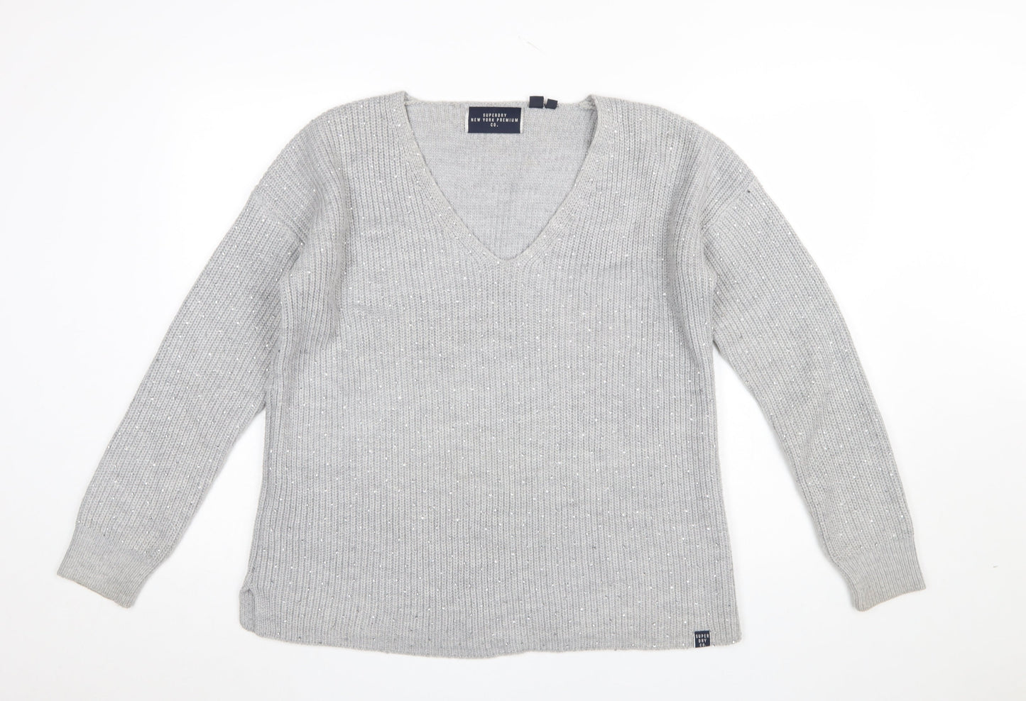 Superdry Women’s Grey V-Neck Sequin Knit Jumper Size 10