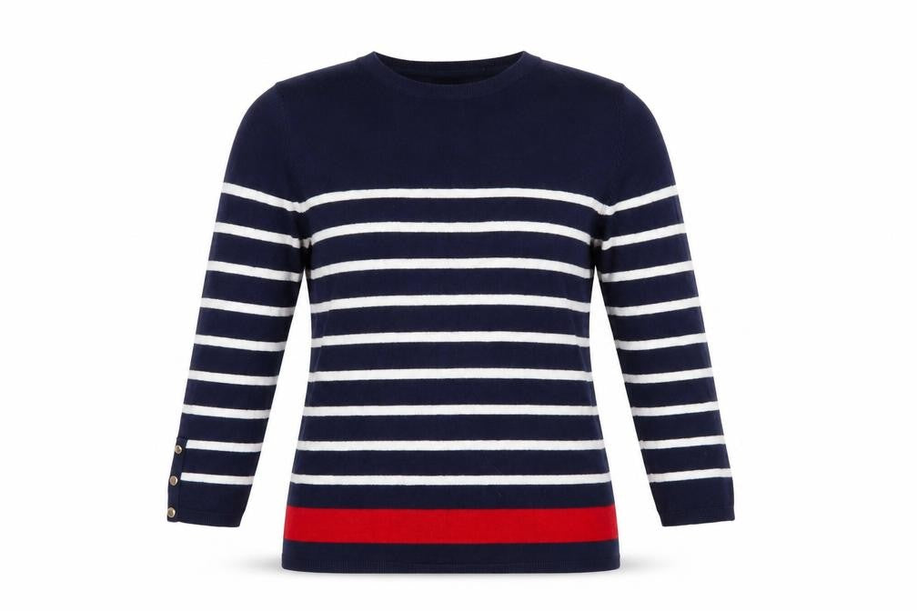 Stradivarius Women Blue Striped Crew Neck Pullover Jumper Size 12