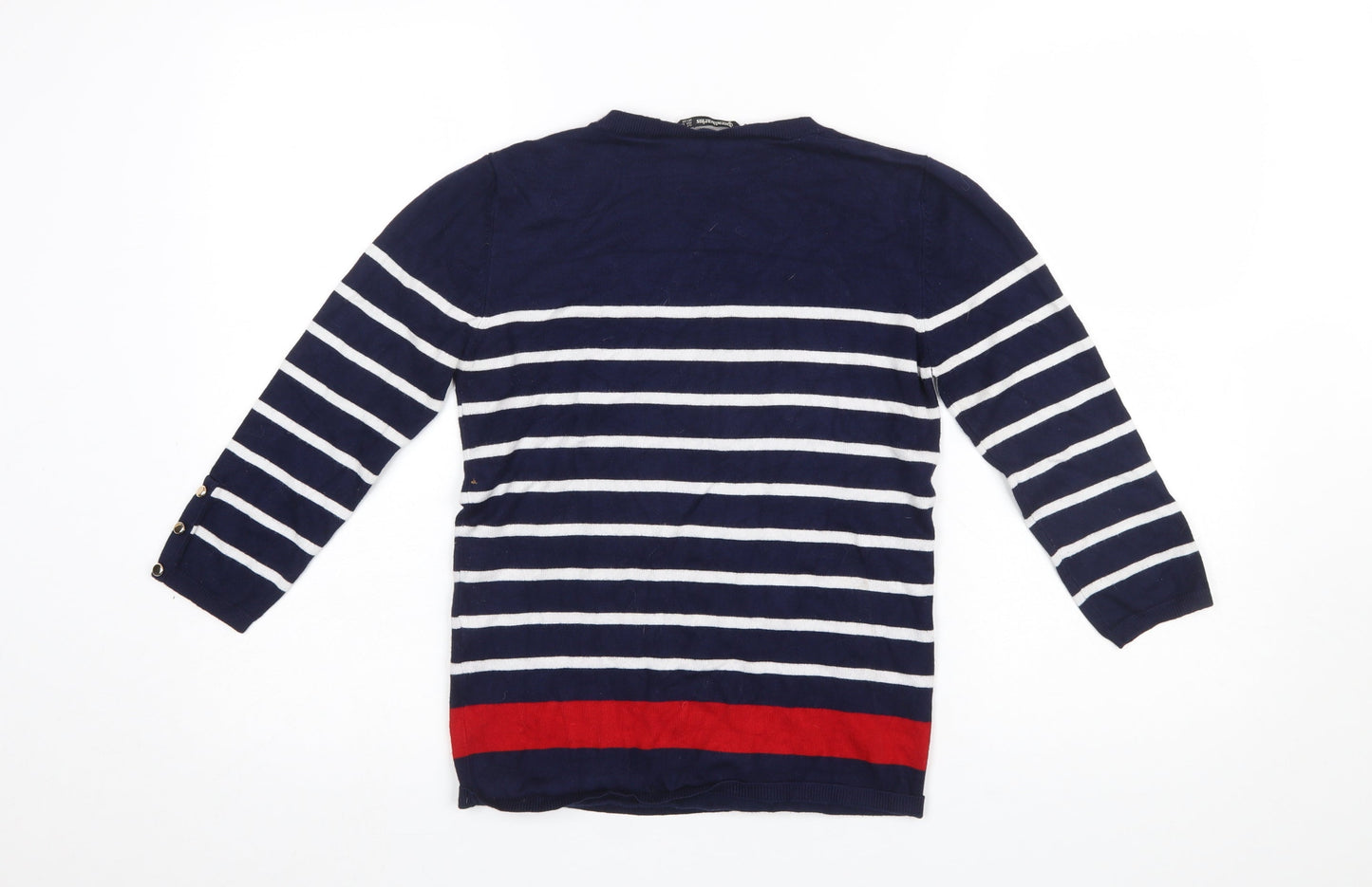 Stradivarius Women Blue Striped Crew Neck Pullover Jumper Size 12