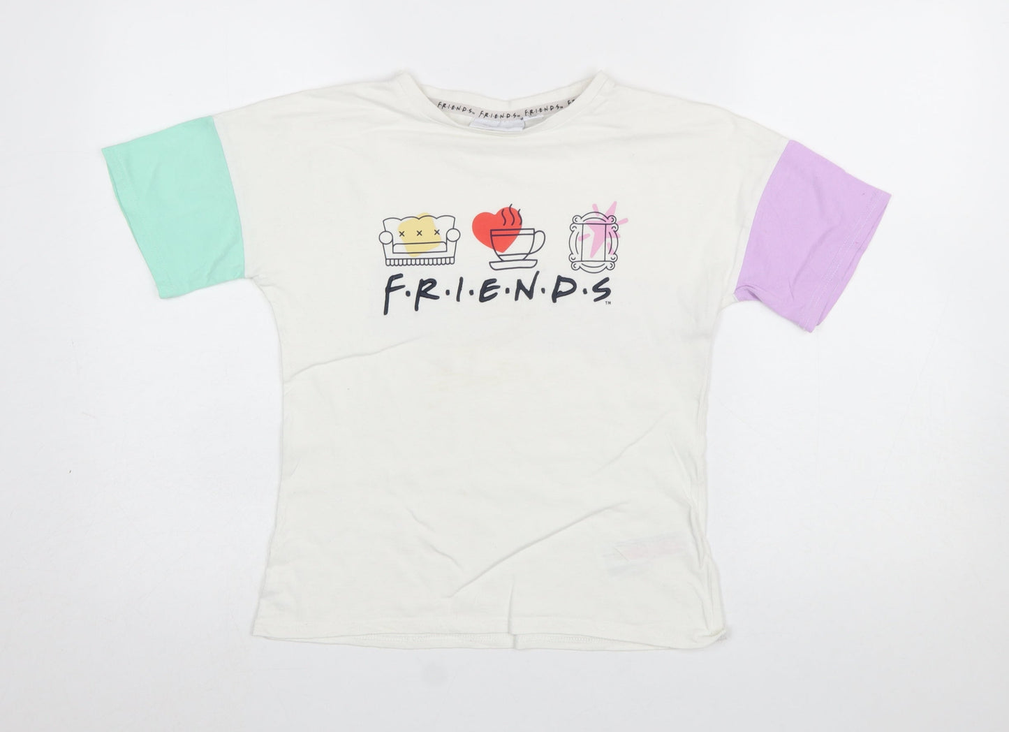 Primark Girls Multicoloured Friends Graphic Short Sleeve T-Shirt 8-9 Years