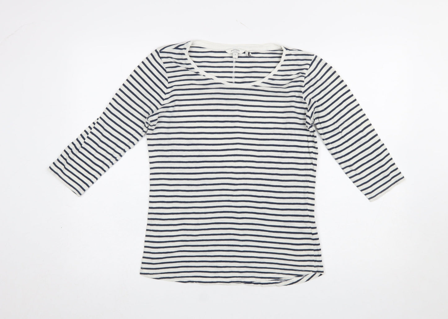 FatFace Women Blue Striped 3/4 Sleeve Cotton T-Shirt Size 8
