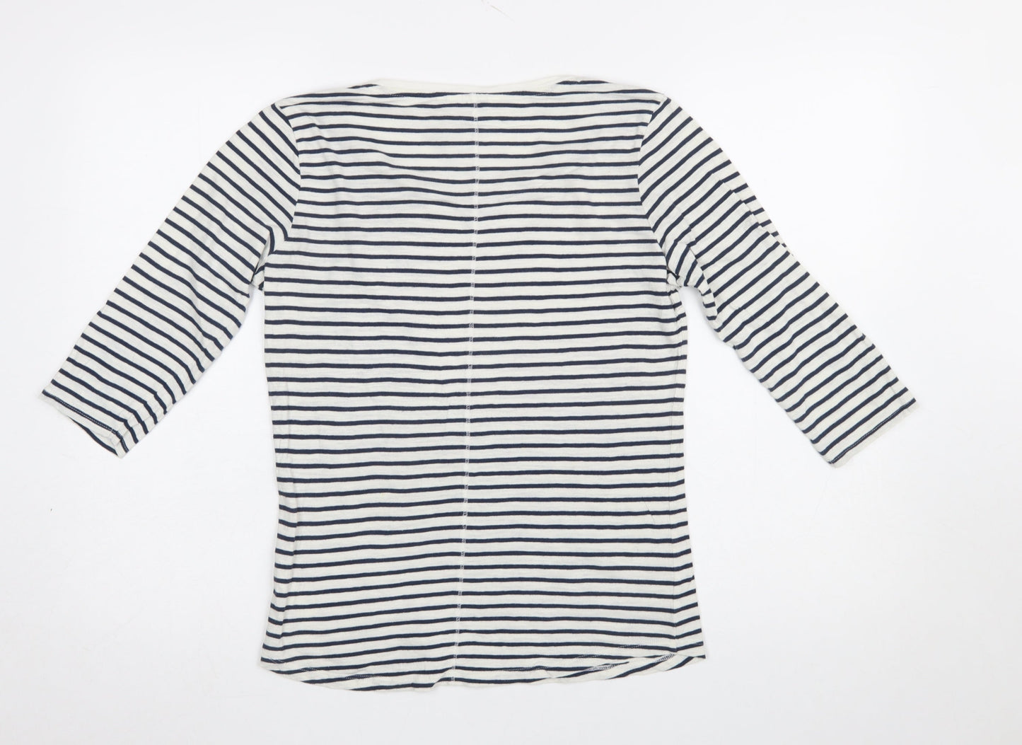 FatFace Women Blue Striped 3/4 Sleeve Cotton T-Shirt Size 8