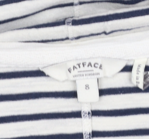 FatFace Women Blue Striped 3/4 Sleeve Cotton T-Shirt Size 8