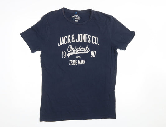 Jack & Jones Men’s Blue Graphic Print Cotton T-Shirt Size L