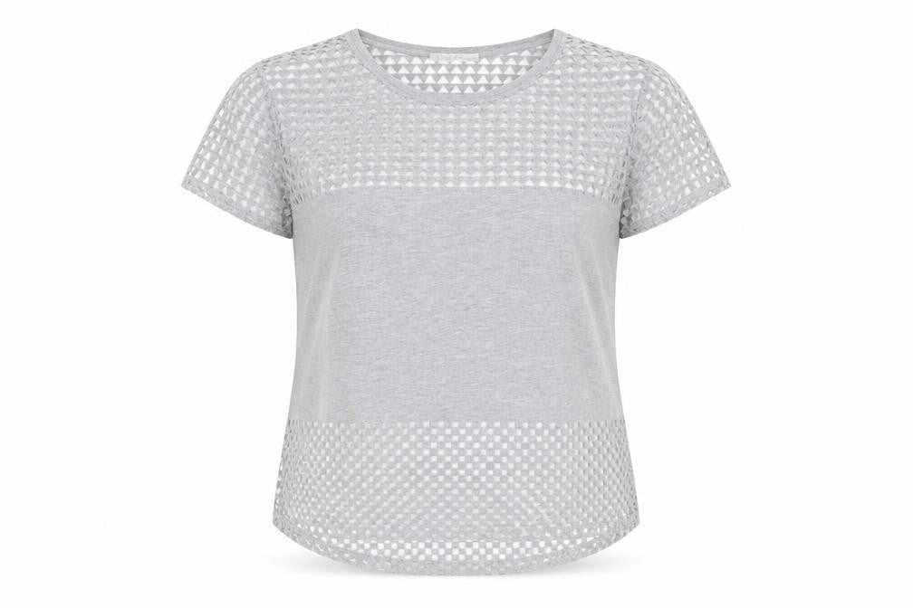 Zara Women Grey Mesh Panel Short Sleeve T-Shirt Size S