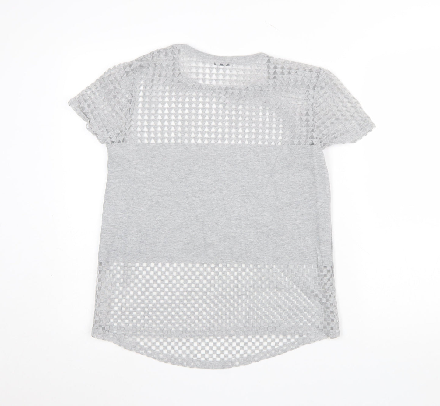 Zara Women Grey Mesh Panel Short Sleeve T-Shirt Size S