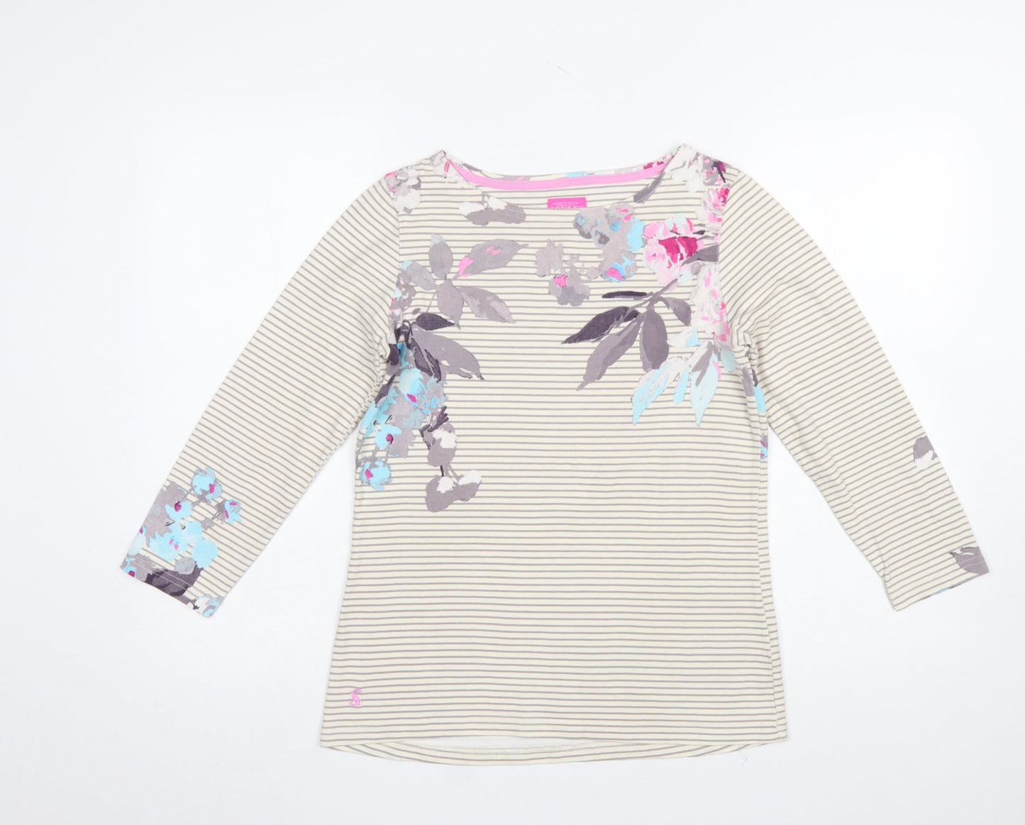Joules Women’s Beige Floral Striped Long Sleeve Cotton T-Shirt Size 8