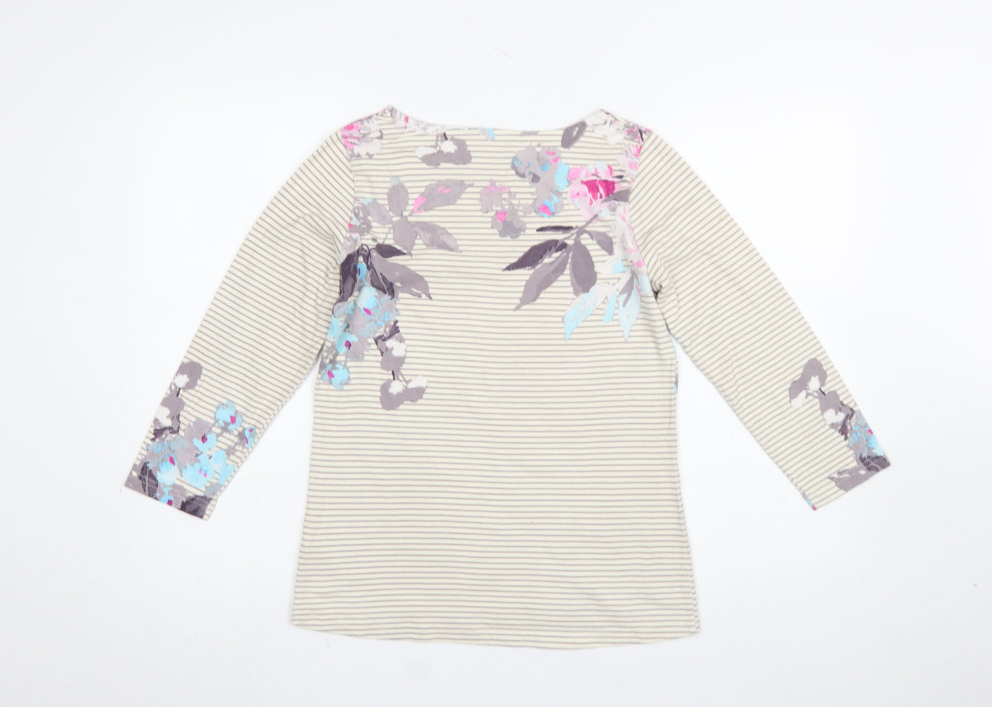 Joules Women’s Beige Floral Striped Long Sleeve Cotton T-Shirt Size 8
