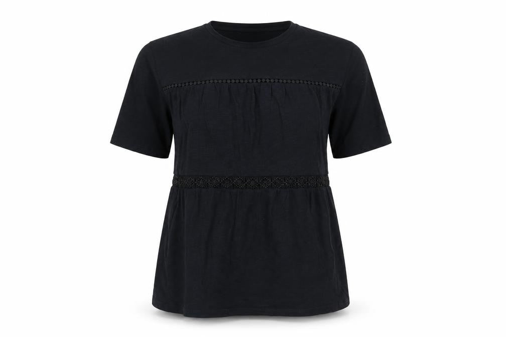 Marks & Spencer Womens Black Cotton Lace Trim T-Shirt Size 10