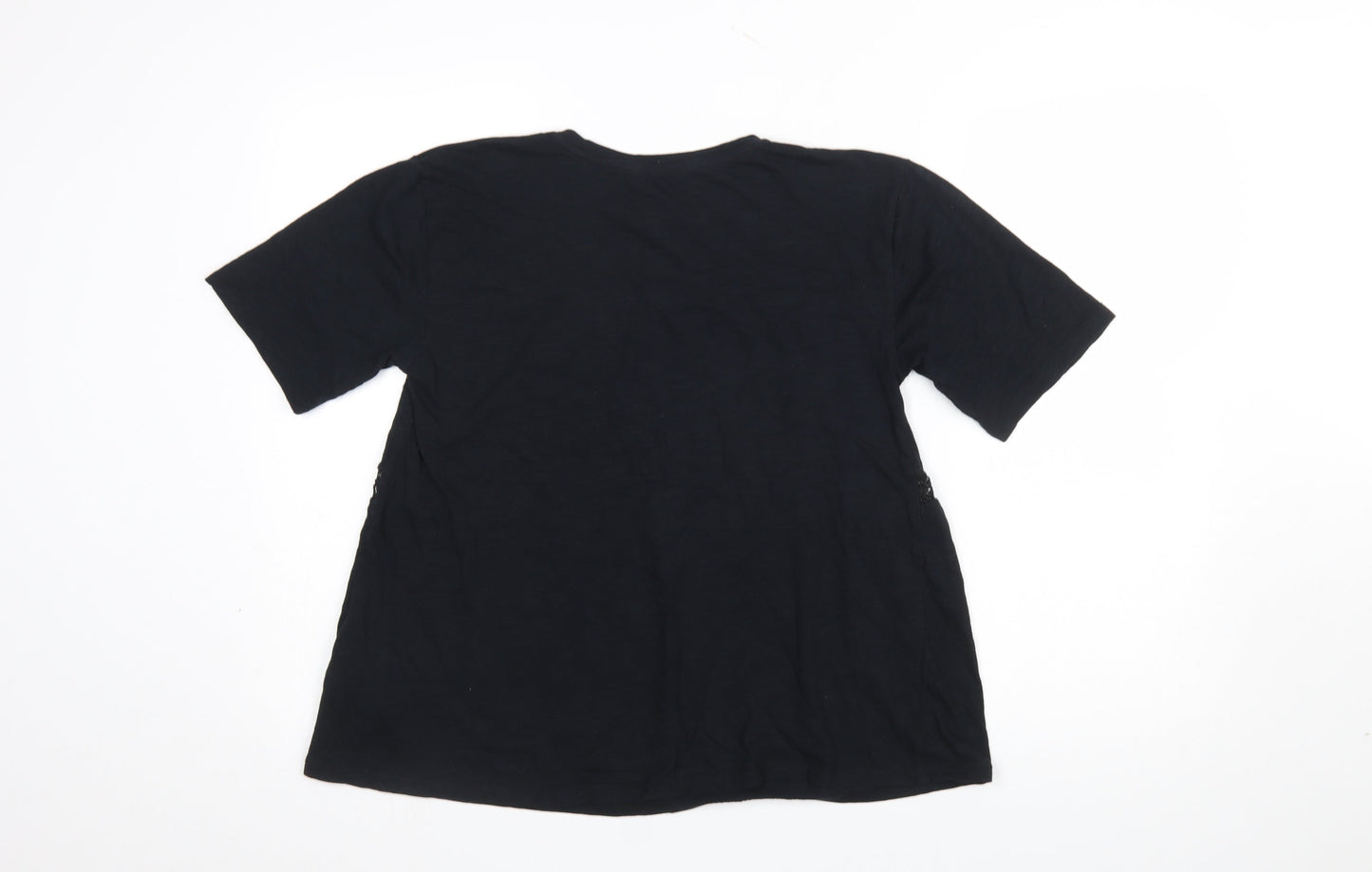 Marks and Spencer Womens Black Cotton Lace Trim T-Shirt Size 10