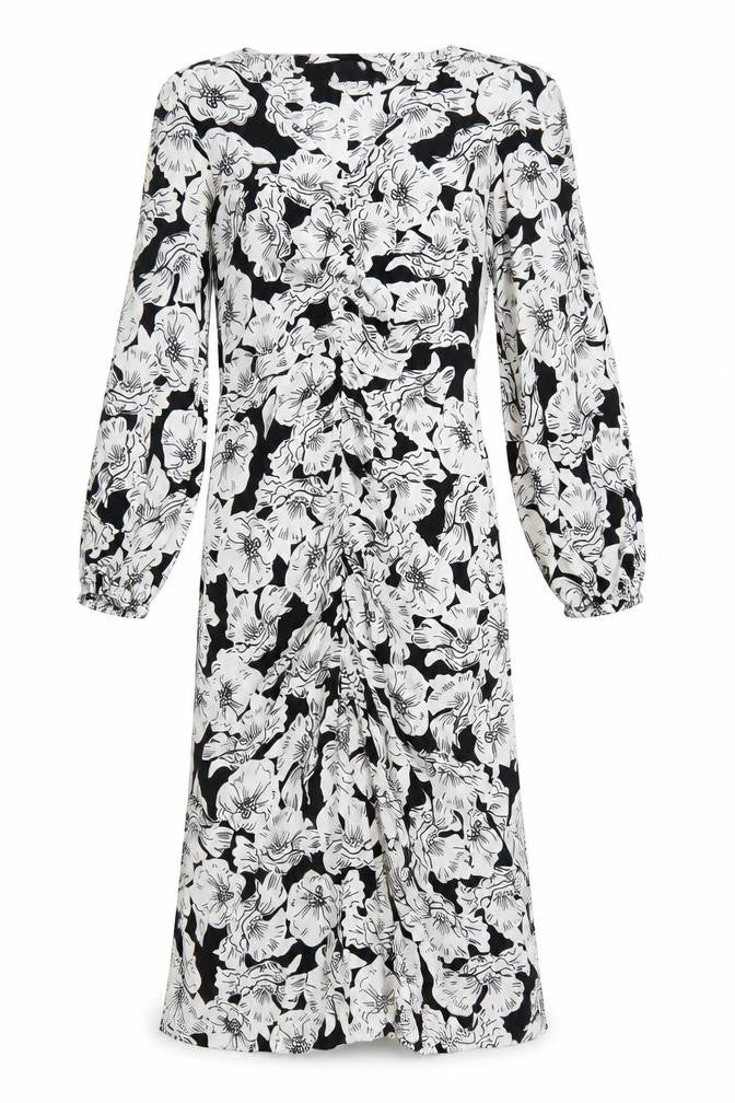 River Island Women’s Black Floral Ruched Midi Dress Size 8