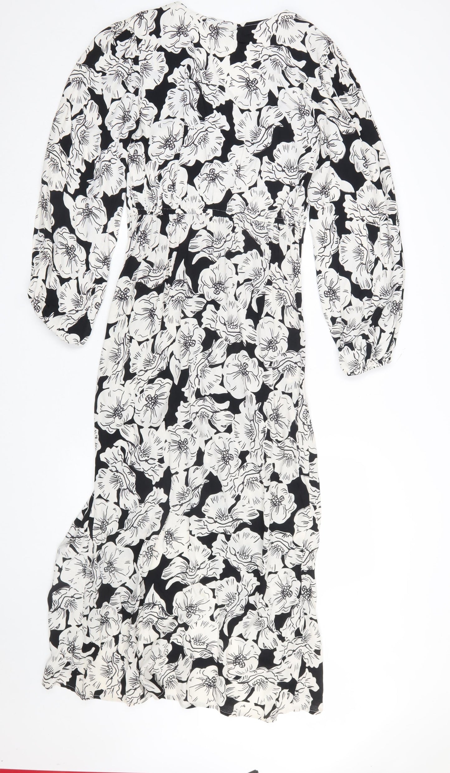 River Island Women’s Black Floral Ruched Midi Dress Size 8