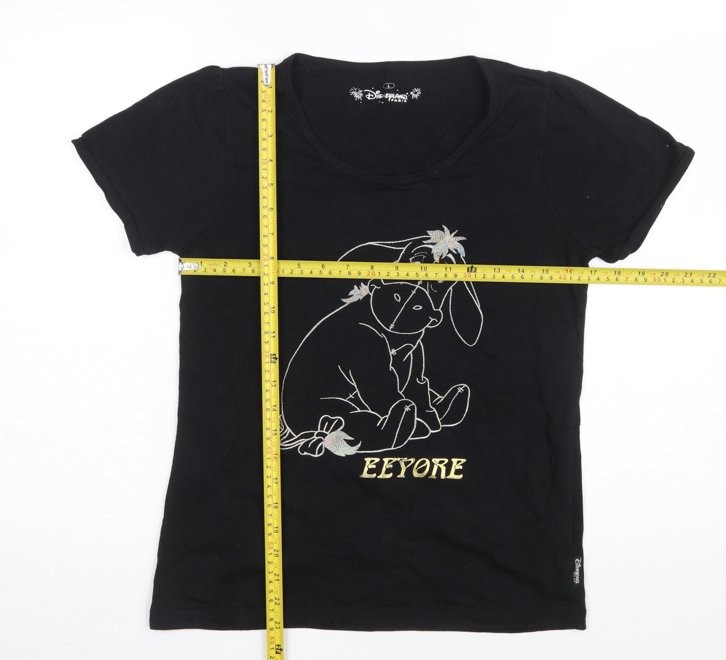 Disneyland Paris Girls Black Eeyore T-Shirt L 100% Cotton Graphic Tee