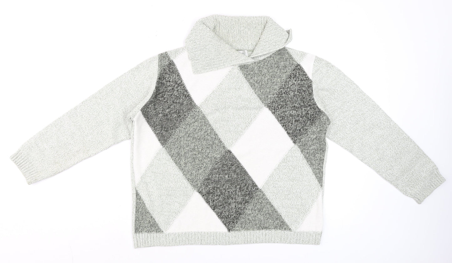 Gelco Women's Grey Argyle Collared Knit Jumper Size 14