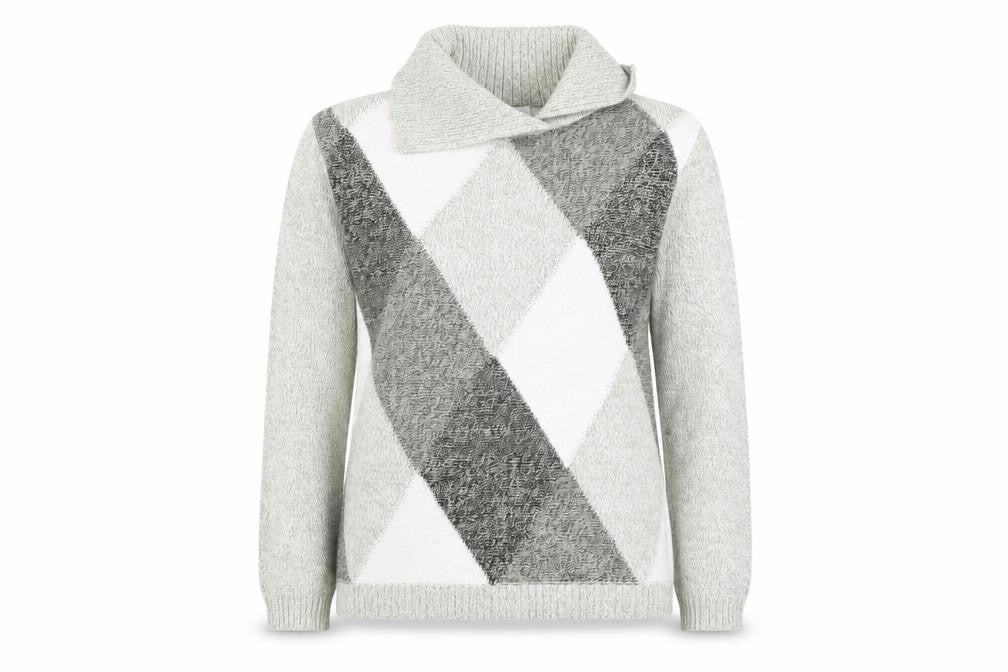 Gelco Women's Grey Argyle Collared Knit Jumper Size 14