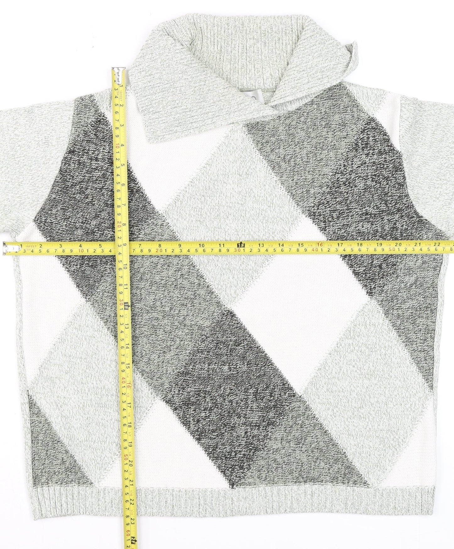 Gelco Women's Grey Argyle Collared Knit Jumper Size 14