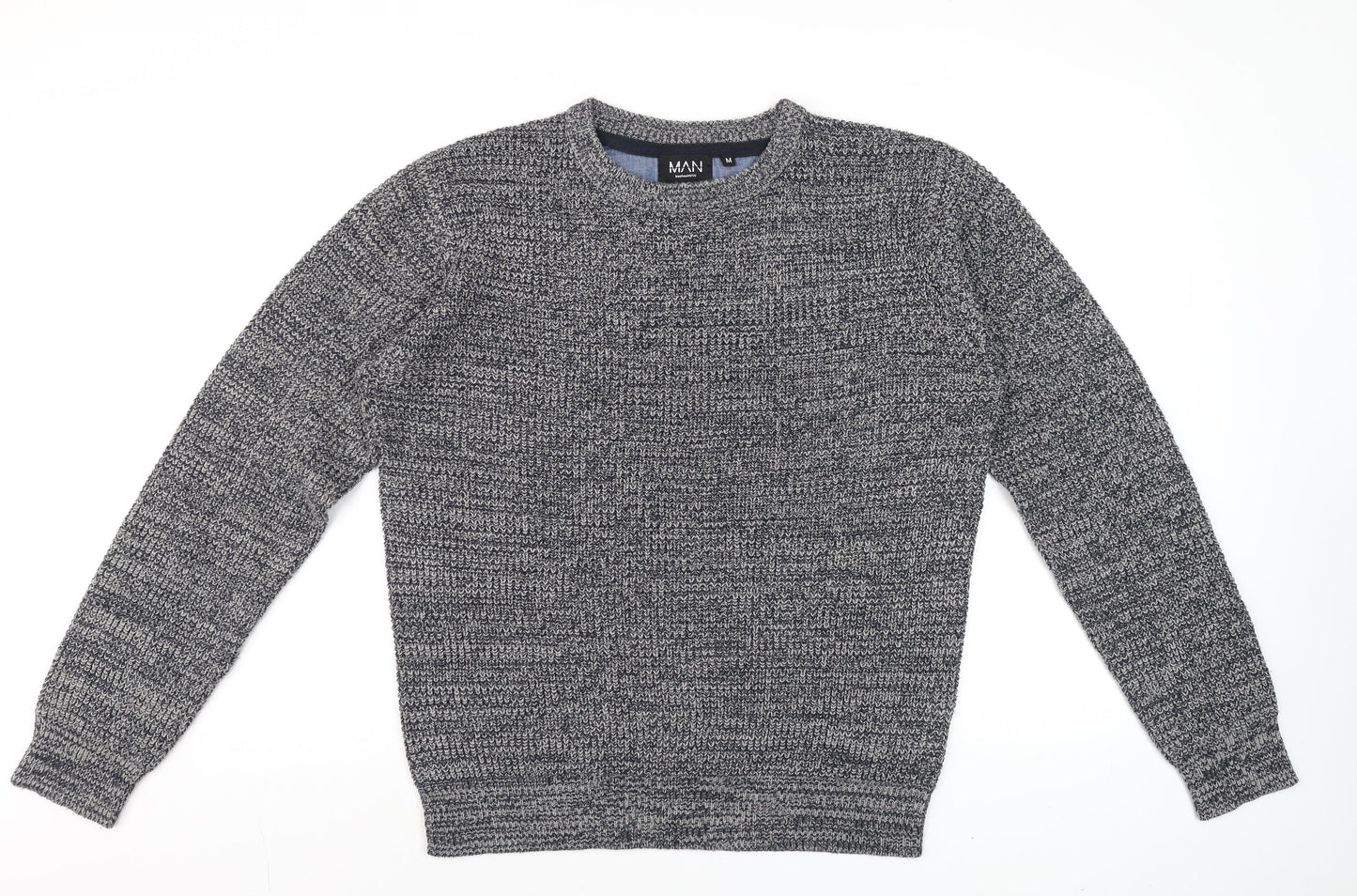 BoohooMAN Men's Grey Acrylic Knit Crew Neck Jumper Size M