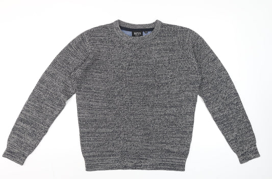 BoohooMAN Men's Grey Acrylic Knit Crew Neck Jumper Size M