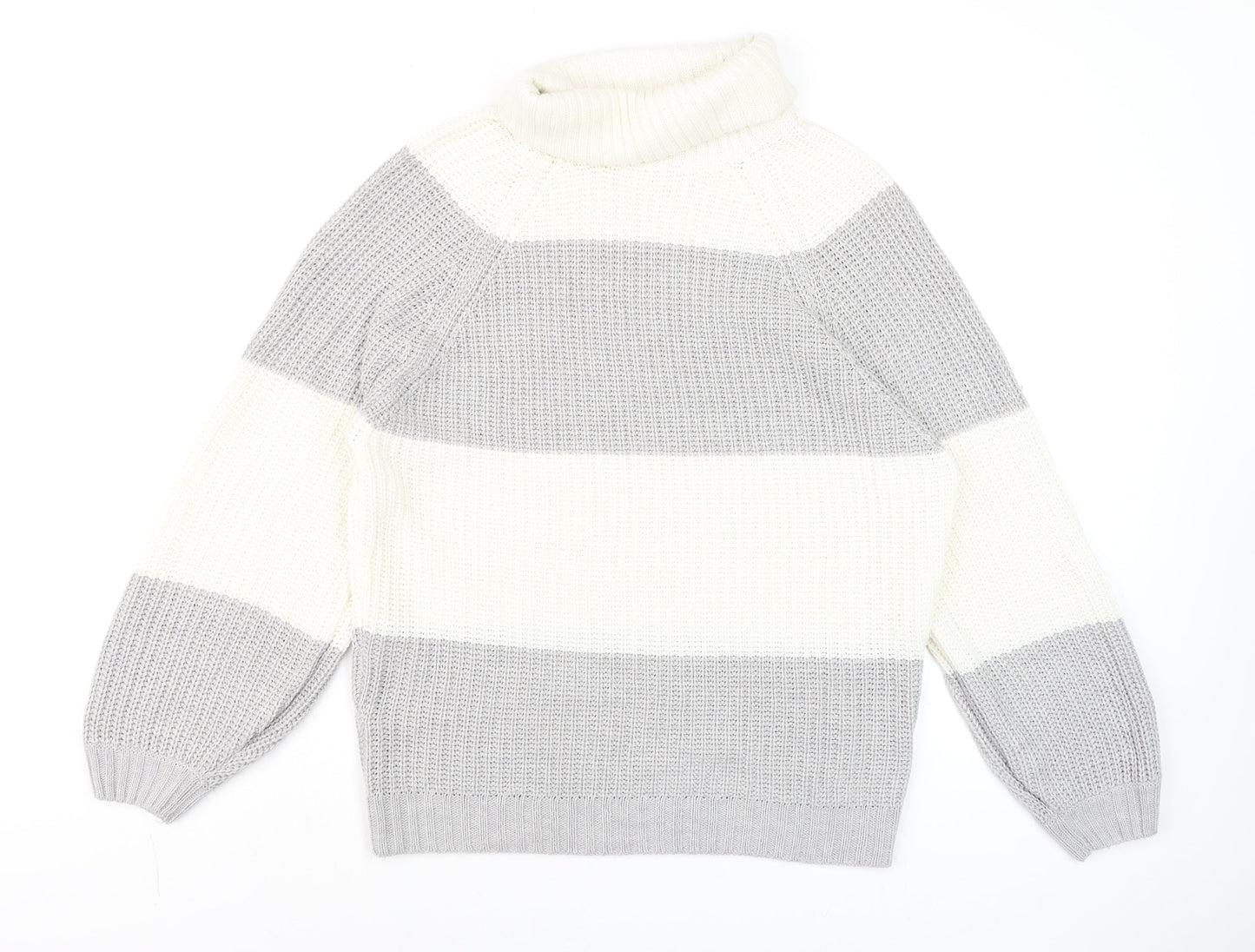 AX Paris Women’s Grey & White Chunky Roll Neck Striped Jumper S