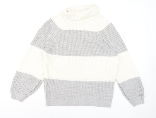 AX Paris Women’s Grey & White Chunky Roll Neck Striped Jumper S