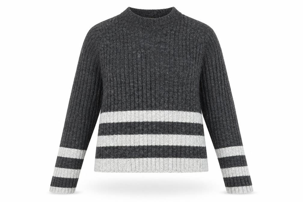 Katsumi Women's Grey Striped Knit Acrylic Pullover Jumper S