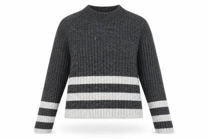 Katsumi Women's Grey Striped Knit Acrylic Pullover Jumper S