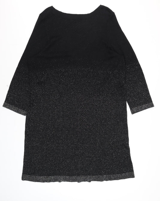 Evans Women’s Black Glitter Shift Dress Size 22/24 Plus 3/4 Sleeve